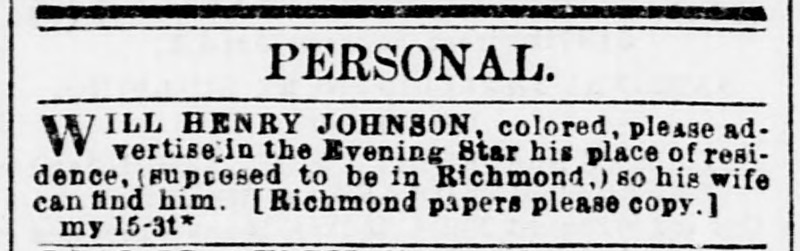 Unnamed wife searching for her husband Henry Johnson