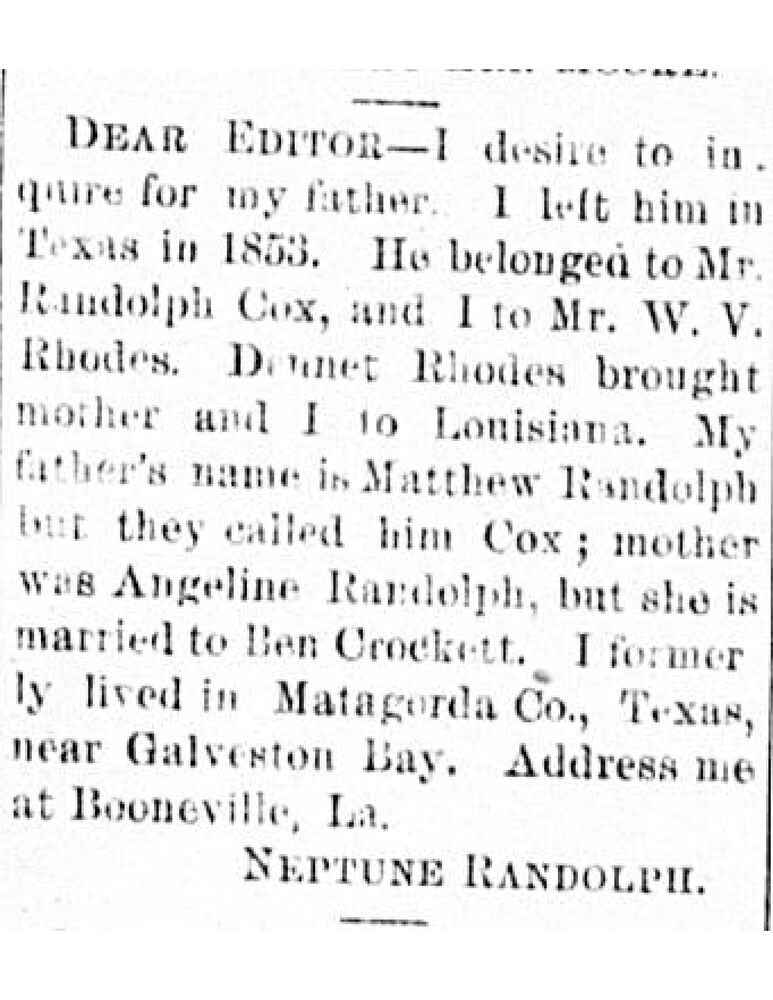 Neptune Randolph searching for his father Matthew Randolph