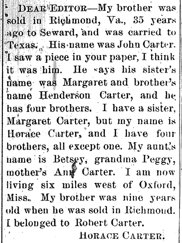 Horace Carter searching for brother John Carter