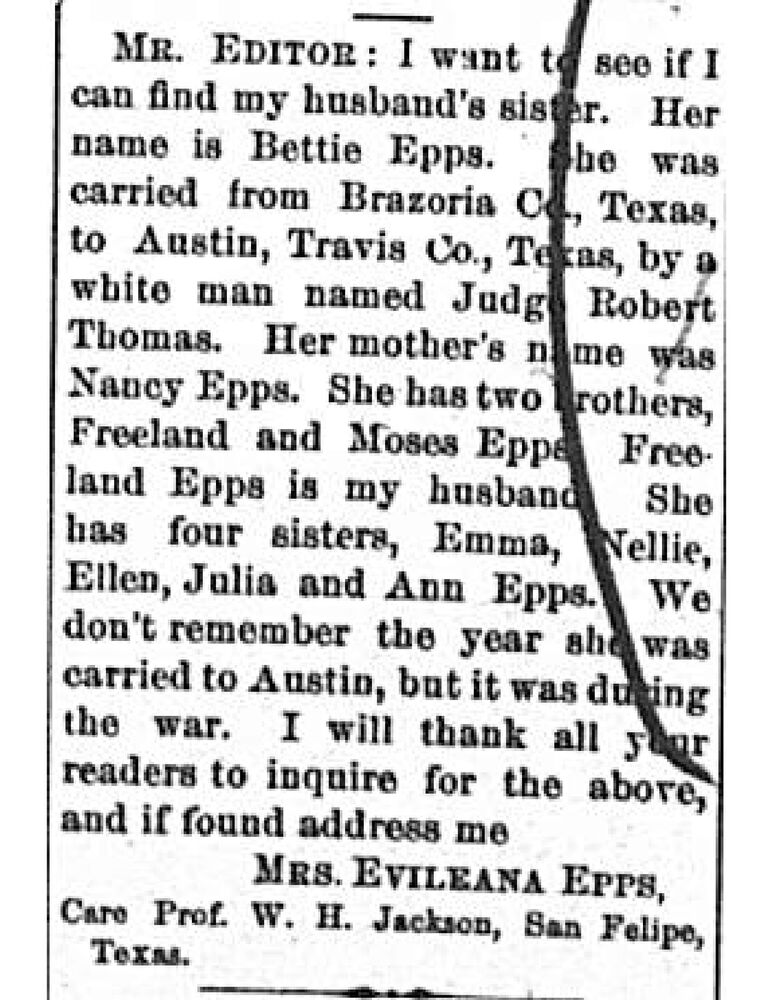 Mrs. Evileana Epps searching for her husband&#039;s sister Bettie Epps