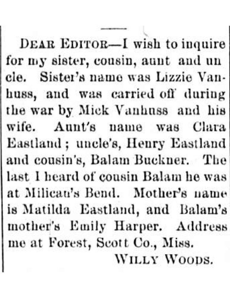 Willy Woods searching for his relatives, including his sister Lizzie Vanhuss 