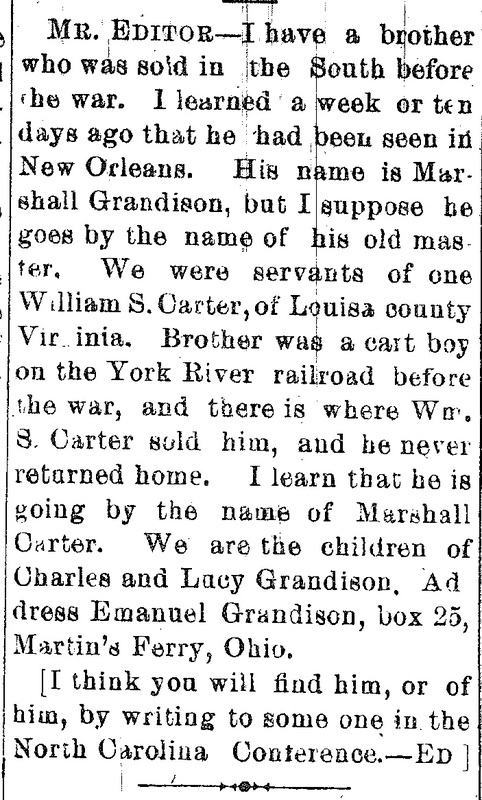 Emanuel Grandison looking for his brother Marshall Carter (formerly Marshall Grandison)