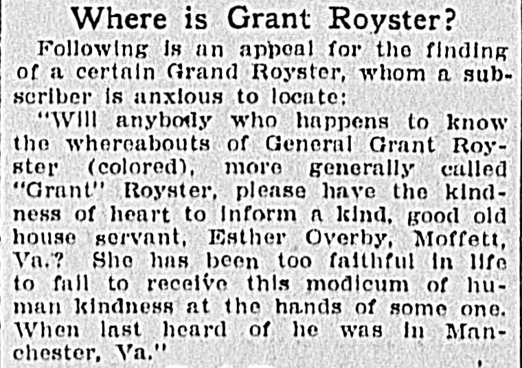 Esther Overby searching for General Grant Royster