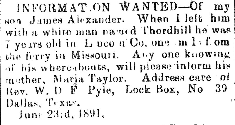 Maria Taylor seeking information about her son James Alexander