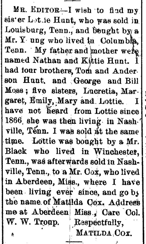 Matilda Cox searching for her sister Lottie Hunt