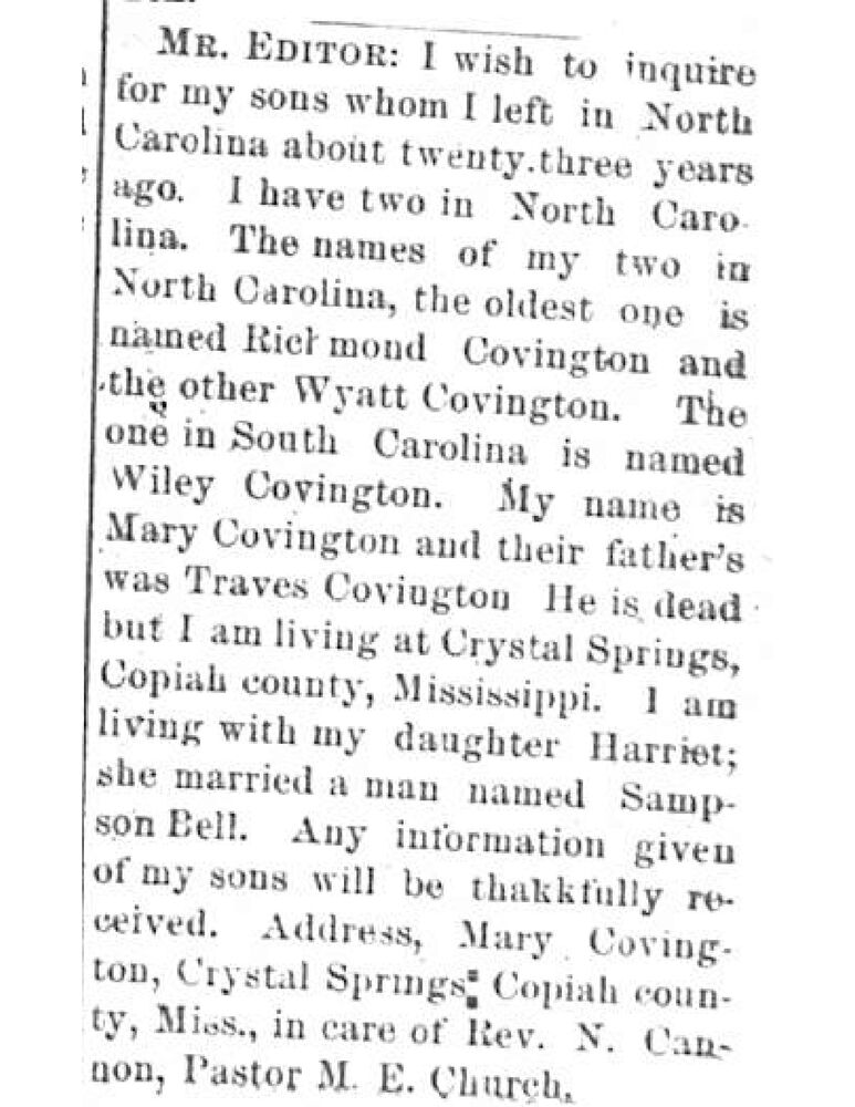 Mary Covington searching for her sons Richmond and Wyatt Covington