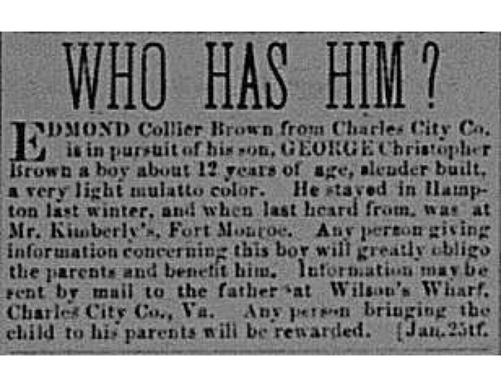 Edmond Collier Brown searching for his son George Christopher Brown