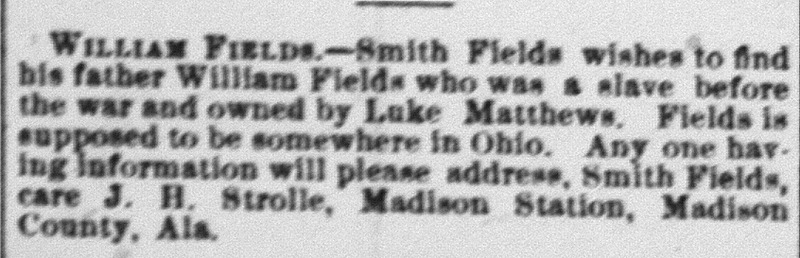 Smith Fields searching for his father William Fields