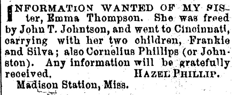 Hazel Phillip seeking information about her sister Emma Thompson