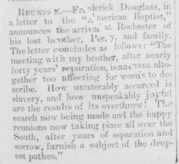 Frederick Douglass reunites with his brother Perry after 40 years separation