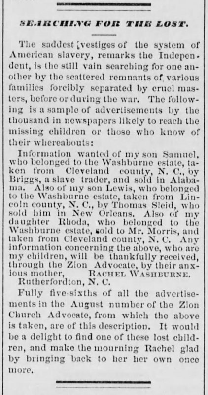 Rachel Washburne searching for her sons Samuel and Lewis and daughter Rhoda