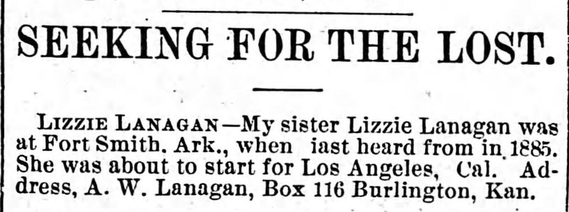 A. W. Lanagan searching for his sister Lizzie Lanagan