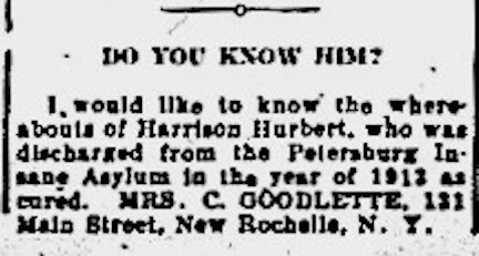 Mrs. C. Goodlette seeking Harrison Hurbert