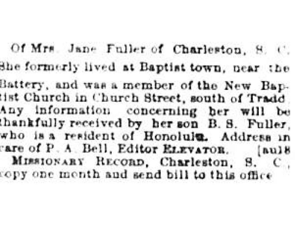 B. S. Fuller searching for his mother Jane Fuller