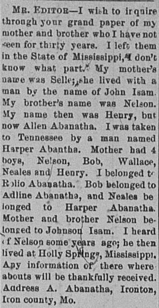 Allen Abanatha (formerly Henry) seeking his mother Selle and brother Nelson