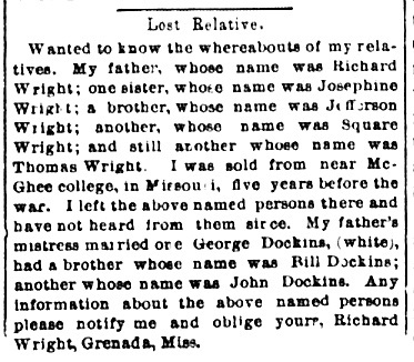 Richard Wright searching for his relatives including his father Richard Wright