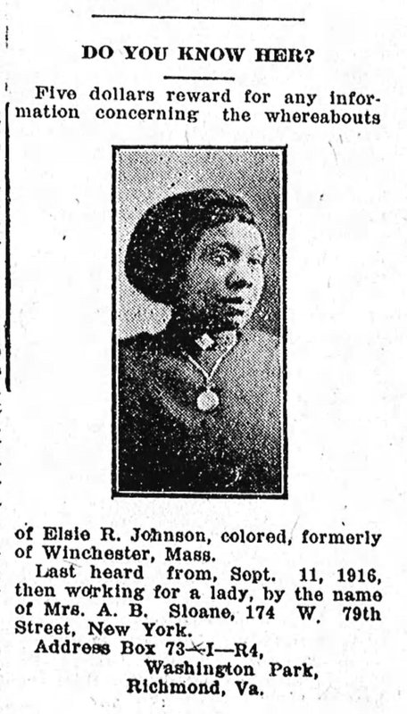 Unnamed person searching for Elsie R. Johnson 