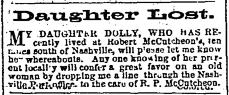 Rachael McCutcheon searching for her daughter Dolly (two ads)