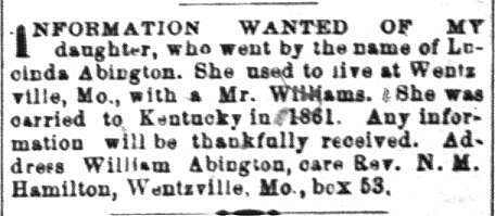 William Abington searching for his daughter Lucinda Abington