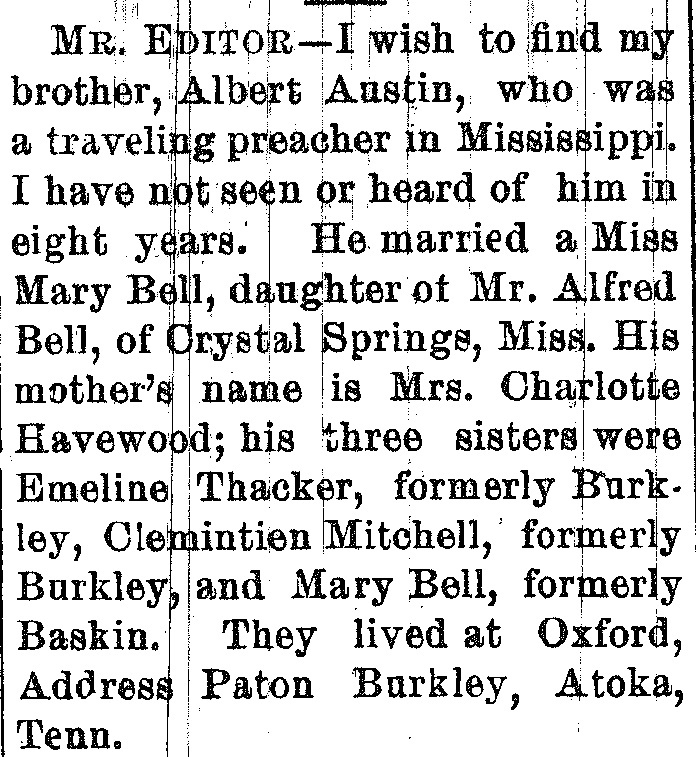 Paton Burkley searching for their brother Albert Austin