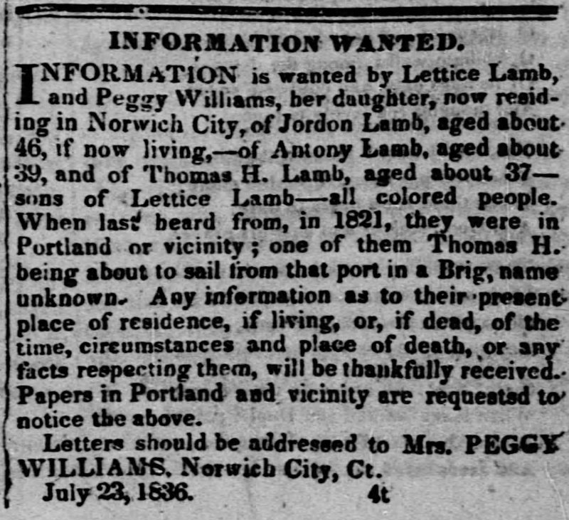 Lettice Lamb searching for information about her sons Jordon Lamb, Antony Lamb, Thomas H. Lamb