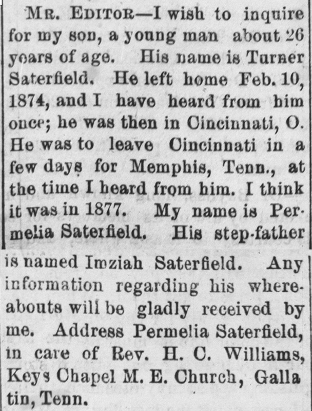 Permelia Statefield searching for her son Turner Staterfield