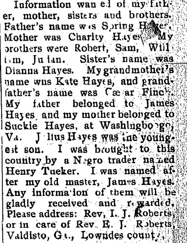 James Hayes seeking his father Spring Hayes and mother Charity Hayes