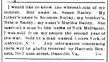 Harriett Bennett searching for her mother Susan Basley