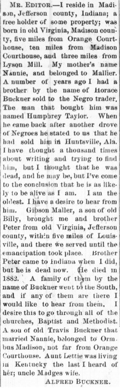 Alfred Buckner searching for his brother Horace Buckner