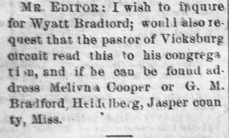 G. M. Bradford searching for Wyatt Bradford