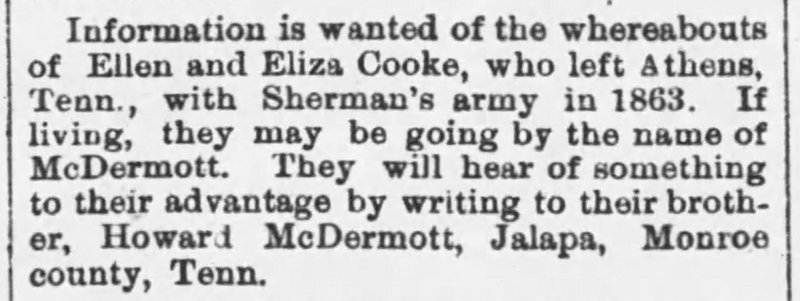 Howard McDermott searching for his sisters Ellen Cooke and Eliza Cooke 