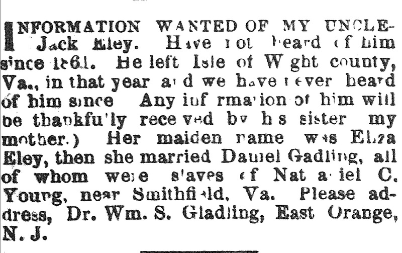 Dr. William S. Gladling seeking information about his uncle Jack Elsey