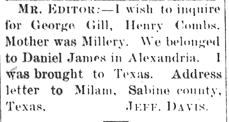 Jeff Davis searching for George Gill and Henry Combs