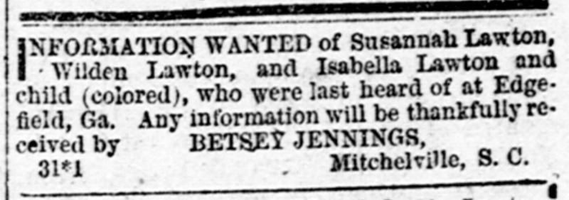 Betsey Jennings searching for Lawton family