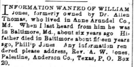 A. W. Jones seeking information about William Jones