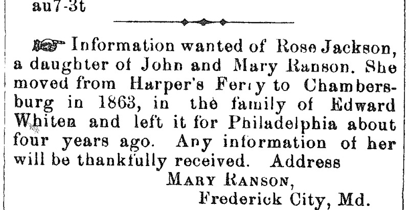 Mary Ranson seeking information about her daughter Rose Jackson