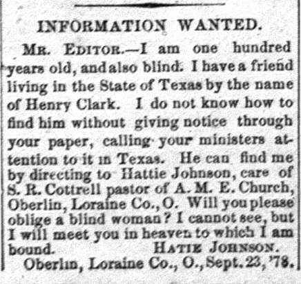 Hattie Johnson searching for Henry Clark