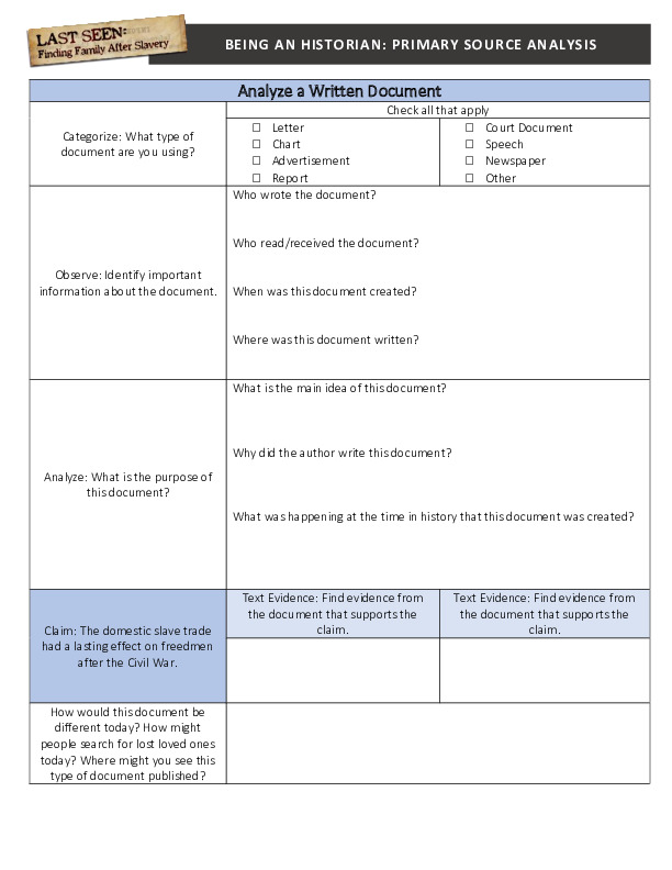 Graphic Organizer: Primary Source Analysis