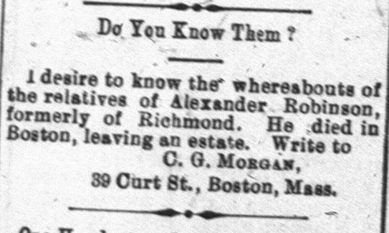 C. G. Morgan searching for the relatives of Alexander Robinson