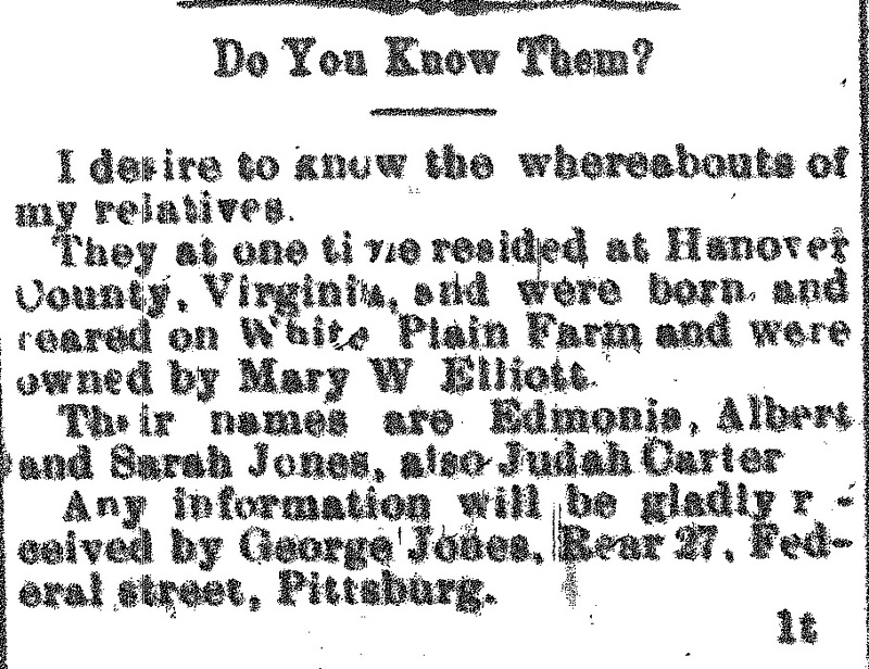 George Jones searching for his family Edmonia, Albert, and Sarah Jones