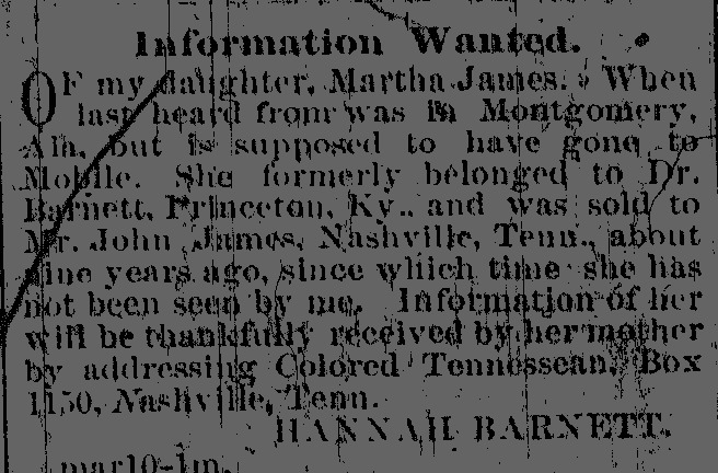 Hannah Barnett looking information about her daughter Martha James