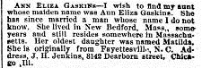 J. H. Jenkins searching for his aunt Ann Eliza Gaskins