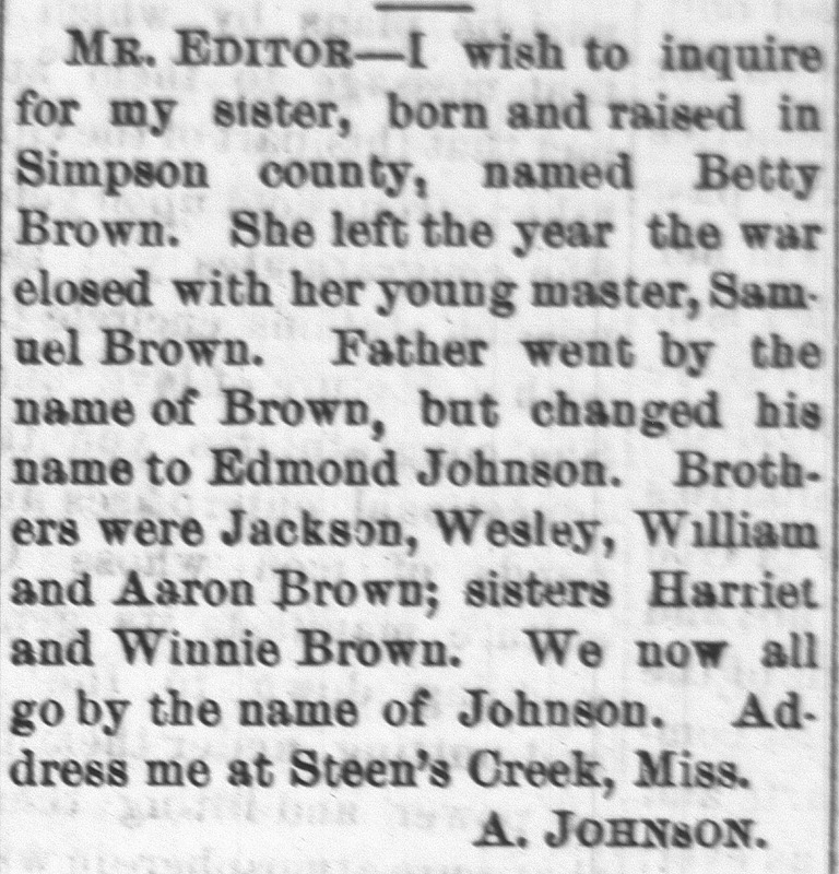 A. Johnson searching for his sister Betty Brown