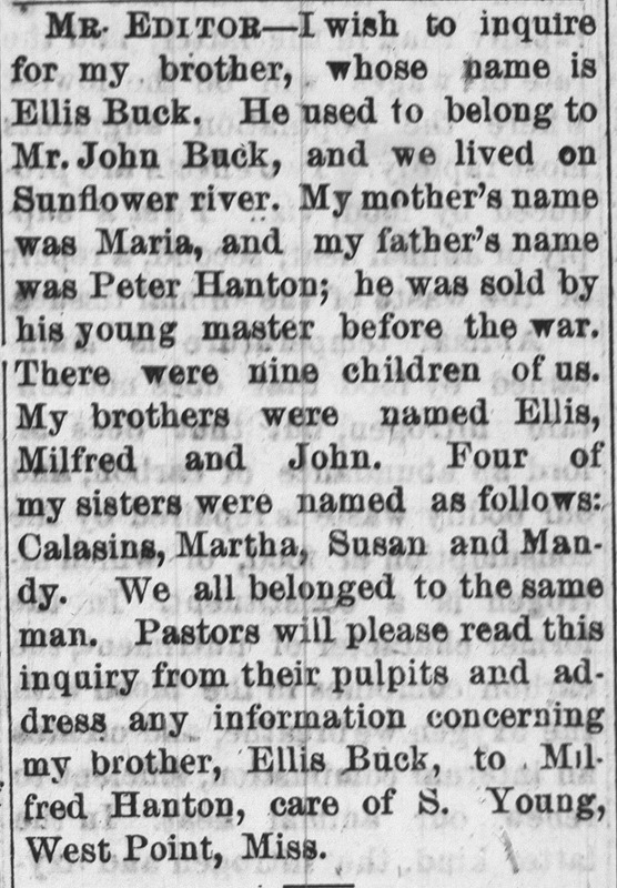 Milfred Hanton searching for his brother Ellis Buck 