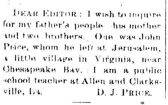 D. J. Price looking for his unnamed paternal grandmother and uncles