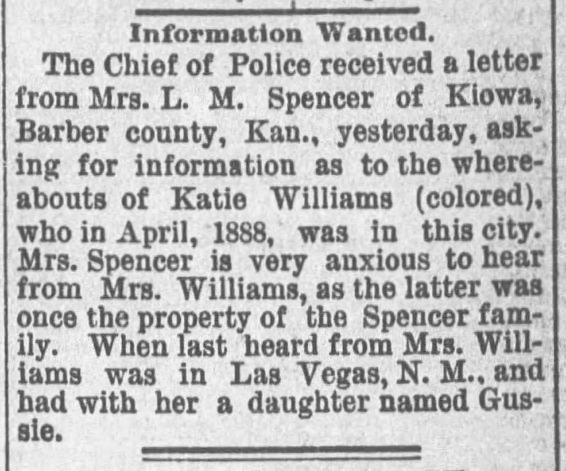 Mrs. L. M. Spencer (white) searching for Mrs. Katie Williams 