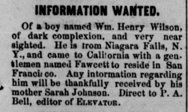 Sarah Johnson searching for her son Wm. Henry Wilson