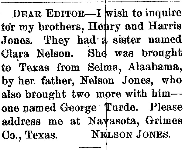 Nelson Jones searching for his brother Henry and Harris Jones