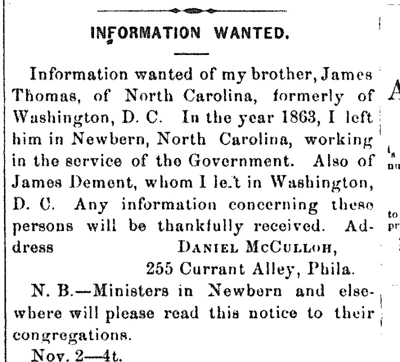 Daniel McCulloh searching for his brother James Thomas and also a James Dement