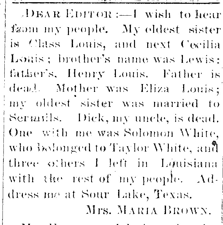 Maria Brown searching for relatives